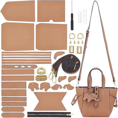 WADORN DIY Leather Tote Bag Making Kit - PU Leather Craft Sewing Handbag Making Sets - All Accessories for Gift, 10.2x4.7x7 in, Camel in Saudi Arabia