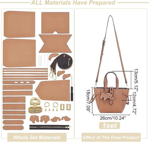 WADORN DIY Leather Tote Bag Making Kit - PU Leather Craft Sewing Handbag Making Sets - All Accessories for Gift, 10.2x4.7x7 in, Camel in Saudi Arabia