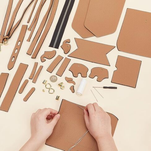 WADORN DIY Leather Tote Bag Making Kit - PU Leather Craft Sewing Handbag Making Sets - All Accessories for Gift, 10.2x4.7x7 in, Camel in Saudi Arabia