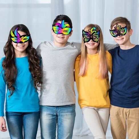 90shine 60 مجموعة من أقنعة الخدش السوداء، مجموعة فنية حرفية سحرية، فستان تنكر، زينة الحفلات، الأنشطة السائبة in Kuwait
