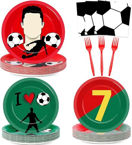 96Pcs Soccer Paper Plates and Napkins Soccer Star Disposable Tableware Set Red and Green Sports Ball Plates Set Sport Party Dinnerware Decorations for Birthday Baby Shower Party Decorations Supplies in Saudi Arabia