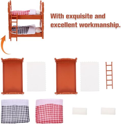 Mini Bunk Beds for Dolls, Mini Double Beds Simulation, Doll House Bed Furniture for Decoration, Assorted Colors, 1 Piece in Saudi Arabia