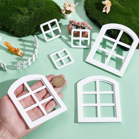 BENECREAT 6 Pcs Dollhouse Windows, 2 Styles Wooden Miniature Window 1:12 Frame Miniature Furniture, Decorative Props for Dollhouse(White) in Saudi Arabia