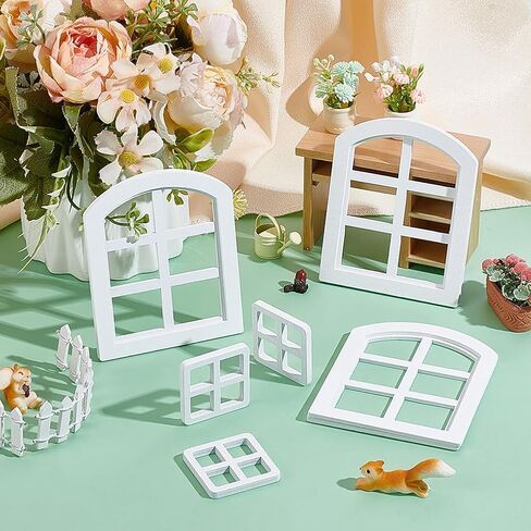 BENECREAT 6 Pcs Dollhouse Windows, 2 Styles Wooden Miniature Window 1:12 Frame Miniature Furniture, Decorative Props for Dollhouse(White) in Saudi Arabia