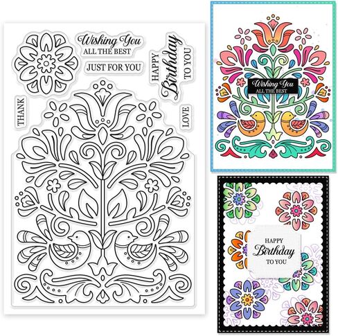 1 Sheet PVC Plastic Clear Stamps, Custom Floral Pattern Silicone Stamp, Words Pattern Transparent Stamps for DIY Scrapbooking Photo Album Decorative Cards Making, 6.3x4.33inch in Saudi Arabia