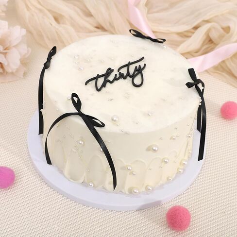 Thirty Years Old Acrylic Cake Decorations - Black Acrylic 30th Birthday Decorations, 30th Anniversary Cake Decorations, Bow Cake Decorations, Wedding Anniversary Party Gift Supplies in Saudi Arabia
