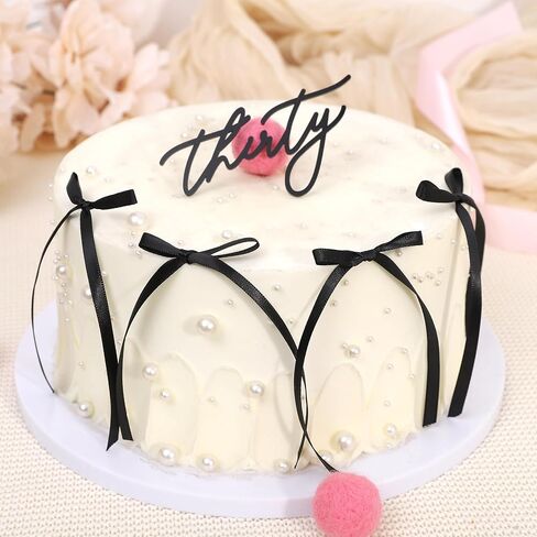 Thirty Years Old Acrylic Cake Decorations - Black Acrylic 30th Birthday Decorations, 30th Anniversary Cake Decorations, Bow Cake Decorations, Wedding Anniversary Party Gift Supplies in Saudi Arabia