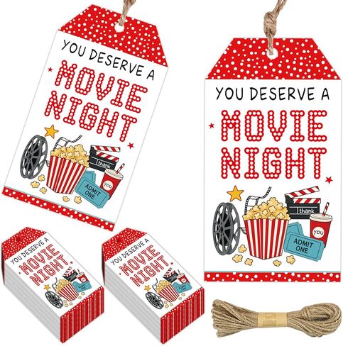 Movie Night Thank You Favor Tags, 50Pcs Movie Thank You Tags Cinema Gift Tag with String for Birthday Theater Film Teacher Appreciation Gift Cards Employee Worker Thanksgiving Day Party Favors in Kuwait