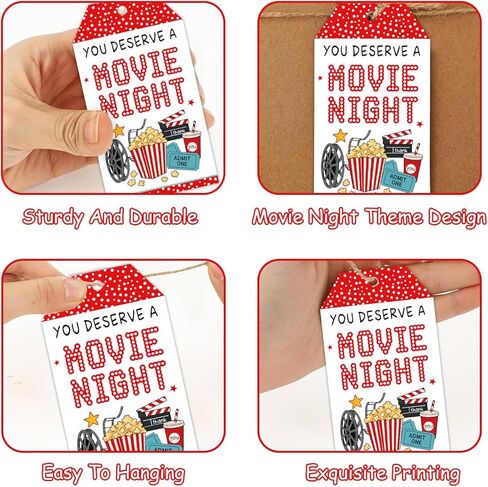 Movie Night Thank You Favor Tags, 50Pcs Movie Thank You Tags Cinema Gift Tag with String for Birthday Theater Film Teacher Appreciation Gift Cards Employee Worker Thanksgiving Day Party Favors in Kuwait