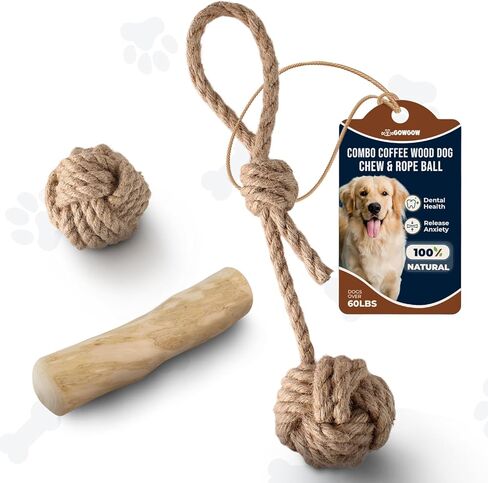 3 قطع من ألعاب مضغ الكلاب المصنوعة من خشب القهوة الطبيعي وكرة القنب للكلاب الكبيرة والكبيرة جدًا التي يزيد وزنها عن 70 رطلاً - ألعاب عضوية 100% لتنظيف الأسنان، وتقليل التوتر، والتحفيز العقلي in Kuwait