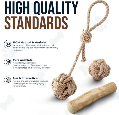 3 قطع من ألعاب مضغ الكلاب المصنوعة من خشب القهوة الطبيعي وكرة القنب للكلاب الكبيرة والكبيرة جدًا التي يزيد وزنها عن 70 رطلاً - ألعاب عضوية 100% لتنظيف الأسنان، وتقليل التوتر، والتحفيز العقلي in Kuwait