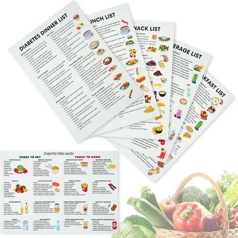 MISAKTEAM 6 Pcs Diabetes Food List Chart Diabetic Meal Planner Chart Sheet, Low Carb Foods List for Blood Sugar Control for Beginners for Kitchen Classroom Office in Saudi Arabia