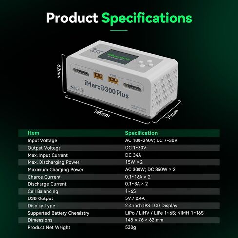 Gens ace Imars D300 Plus Blue-Tooth وG-Tech Series 16A AC 300W DC 700W Lipo Charge (أبيض) in Kuwait