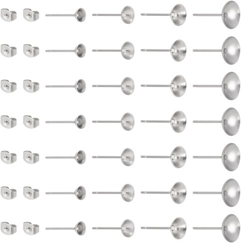 UNICRAFTALE About 200pcs 4 Sizes Stainless Steel Stud Earring Findings Flat Round Stud Earring Posts Pearl Cup Glue On Post Earrings Pins with Ear Nuts for Earrings Making in Saudi Arabia