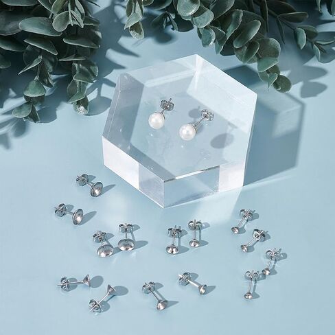 UNICRAFTALE About 200pcs 4 Sizes Stainless Steel Stud Earring Findings Flat Round Stud Earring Posts Pearl Cup Glue On Post Earrings Pins with Ear Nuts for Earrings Making in Saudi Arabia