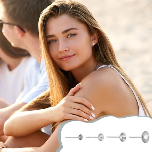 UNICRAFTALE About 200pcs 4 Sizes Stainless Steel Stud Earring Findings Flat Round Stud Earring Posts Pearl Cup Glue On Post Earrings Pins with Ear Nuts for Earrings Making in Saudi Arabia