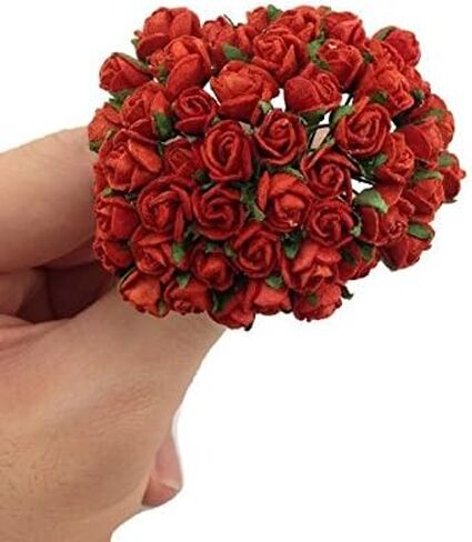 1 Bundle of 50pc Bright Red Artificial Flowers Paper Rose Flower Wedding Card Embellishment Scrapbook Craft L-101 in Saudi Arabia