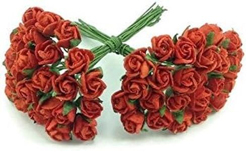 1 Bundle of 50pc Bright Red Artificial Flowers Paper Rose Flower Wedding Card Embellishment Scrapbook Craft L-101 in Saudi Arabia