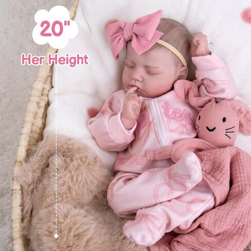 UOFTKIZ Real Life Reborn Baby Dolls Girl - دمية طفل واقعية مقاس 20 بوصة، دمية طفل ناعمة من الفينيل النابض بالحياة، مثالية للعب الأدوار، هدية للأطفال بعمر 3 سنوات فما فوق، والجدة، والآباء الجدد، وهواة الجمع in Saudi Arabia