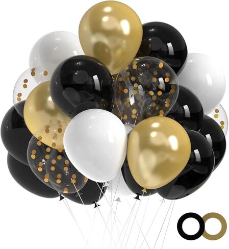 Black and Gold Balloons,50pcs 12 Inch Black White Gold Confetti Balloons Set,Black Gold Latex Balloons for Graduation Birthday Wedding Anniversary Party Decorations in Saudi Arabia