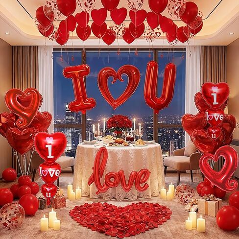 1126pcs Valentines Day Balloon Kit, I Love You Balloons, Red Heart Balloons, Confetti Balloons with Rose Petals, Heart Hanging for Valentines Anniversary Day Wedding Romantic Decorations Special Night in Saudi Arabia