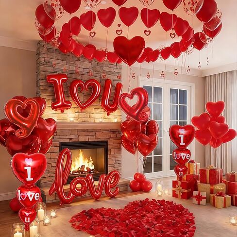 1126pcs Valentines Day Balloon Kit, I Love You Balloons, Red Heart Balloons, Confetti Balloons with Rose Petals, Heart Hanging for Valentines Anniversary Day Wedding Romantic Decorations Special Night in Saudi Arabia