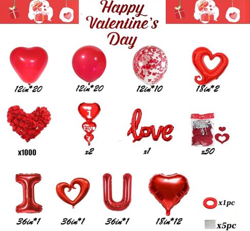 1126pcs Valentines Day Balloon Kit, I Love You Balloons, Red Heart Balloons, Confetti Balloons with Rose Petals, Heart Hanging for Valentines Anniversary Day Wedding Romantic Decorations Special Night in Saudi Arabia