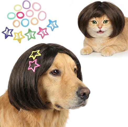Funny Pet Wig, Funny Dog Wig for Small Medium Large Dogs with Hair Clips and Hair Ties – DIY Haircut & Adjustable Fit, Pet Costume 3D Natural Look for Halloween, Christmas, Parties in Saudi Arabia