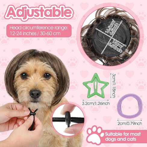 Funny Pet Wig, Funny Dog Wig for Small Medium Large Dogs with Hair Clips and Hair Ties – DIY Haircut & Adjustable Fit, Pet Costume 3D Natural Look for Halloween, Christmas, Parties in Saudi Arabia