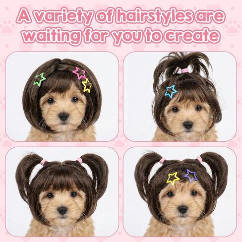Funny Pet Wig, Funny Dog Wig for Small Medium Large Dogs with Hair Clips and Hair Ties – DIY Haircut & Adjustable Fit, Pet Costume 3D Natural Look for Halloween, Christmas, Parties in Saudi Arabia