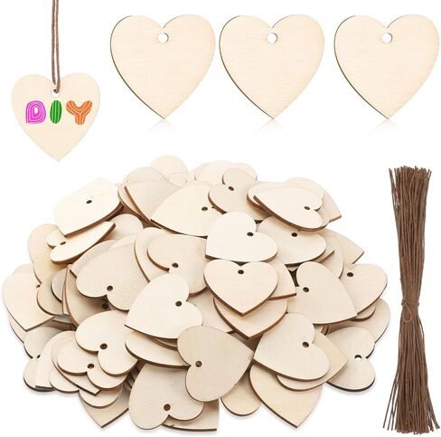cobee 100PCS Wooden Hearts for Crafts, Wood Unfinished Hearts with Holes, 1.3in Wooden Unfinished Heart Decorations for DIY Valentine Arts Wedding Card Making Crafts Decoration in Saudi Arabia