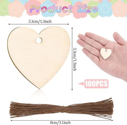 cobee 100PCS Wooden Hearts for Crafts, Wood Unfinished Hearts with Holes, 1.3in Wooden Unfinished Heart Decorations for DIY Valentine Arts Wedding Card Making Crafts Decoration in Saudi Arabia