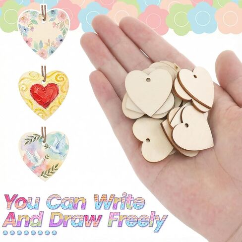 cobee 100PCS Wooden Hearts for Crafts, Wood Unfinished Hearts with Holes, 1.3in Wooden Unfinished Heart Decorations for DIY Valentine Arts Wedding Card Making Crafts Decoration in Saudi Arabia