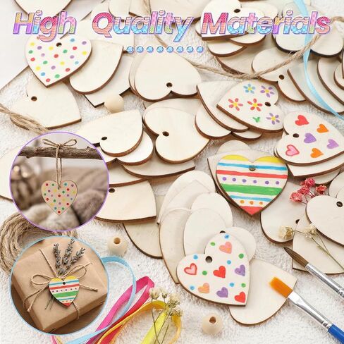 cobee 100PCS Wooden Hearts for Crafts, Wood Unfinished Hearts with Holes, 1.3in Wooden Unfinished Heart Decorations for DIY Valentine Arts Wedding Card Making Crafts Decoration in Saudi Arabia