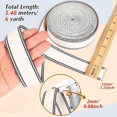 1 1/4 Inch Cotton Webbing Straps for Bags- 6 Yards Polyester Cotton White Black Striped Webbing-1.25" Strap Webbing for Making Bag, Purses, Backpack Belts in Saudi Arabia