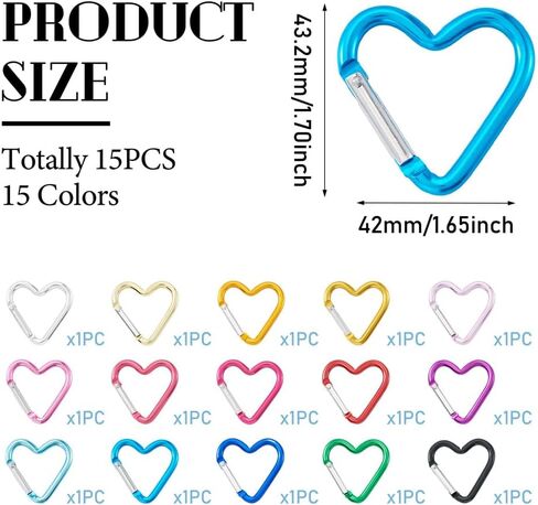 15Pcs Heart Zinc Alloy Spring Gate Rings Spring Buckle Heart Screw Locking Carabiner Key Ring Hooks Lock Clasps for DIY Crafts Dangle Findings Bag Purse Accessories 43.2x42mm Mixed Color in Saudi Arabia
