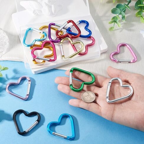 15Pcs Heart Zinc Alloy Spring Gate Rings Spring Buckle Heart Screw Locking Carabiner Key Ring Hooks Lock Clasps for DIY Crafts Dangle Findings Bag Purse Accessories 43.2x42mm Mixed Color in Saudi Arabia