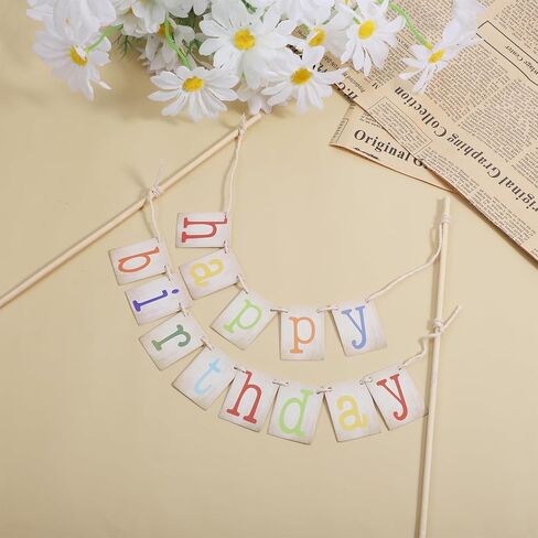 لافتة عيد ميلاد صغيرة سعيدة، أعلى كعكة عيد ميلاد قوس قزح مخصصة، أعلام تزيين كعكة عيد ميلاد سعيد مع عصي خشبية، مستلزمات حفلات أعياد الميلاد الأولى، دعامة للصور in Kuwait