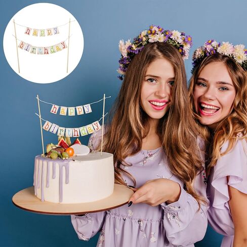 لافتة عيد ميلاد صغيرة سعيدة، أعلى كعكة عيد ميلاد قوس قزح مخصصة، أعلام تزيين كعكة عيد ميلاد سعيد مع عصي خشبية، مستلزمات حفلات أعياد الميلاد الأولى، دعامة للصور in Kuwait