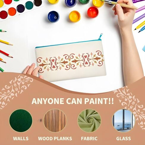 استنسل نسيج هندسي للرسم، 12 قطعة 11.8 × 3 استنسل حدود زخرفية بلاستيكية للحرف اليدوية قابلة لإعادة الاستخدام، قوالب رسم للرسم على أثاث قماش الحائط الخشبي، ديكور المنزل بنفسك in Kuwait