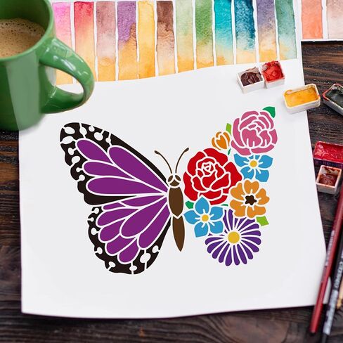 استنسل رسم فراشة من FINGERINSPIRE - استنسل حرفي على شكل فراشة كبيرة مجوفة مقاس 11.7 × 8.3 بوصة للرسم على بلاط قماش سجل القصاصات in Kuwait