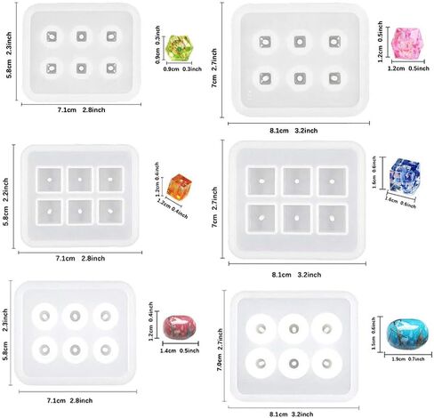 Beads Resin Molds , 6 Pcs Square Ellipse Rhombus Holes Silicone Molds with Hole Kit for Uv Resin Beads DIY Gemstone Bracelet Necklace Earrings Jewelry Making Clay in Saudi Arabia