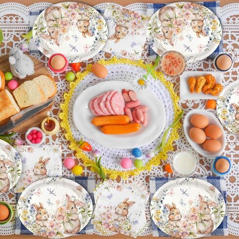 100 قطعة من أطباق عيد الفصح وأطباق عيد الفصح والمناديل تتضمن 50 قطعة من أطباق ورقية عيد الفصح البيضاوية ومناديل عيد الفصح وطبق ومنديل عيد الفصح للاستعمال مرة واحدة على شكل أرنب لتزيين الأكل السعيد. in Kuwait