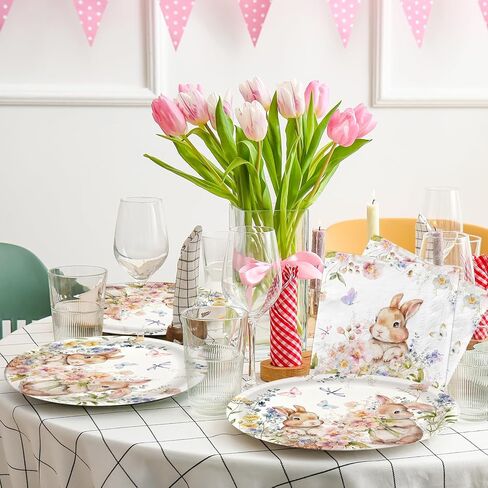 100 قطعة من أطباق عيد الفصح وأطباق عيد الفصح والمناديل تتضمن 50 قطعة من أطباق ورقية عيد الفصح البيضاوية ومناديل عيد الفصح وطبق ومنديل عيد الفصح للاستعمال مرة واحدة على شكل أرنب لتزيين الأكل السعيد. in Kuwait