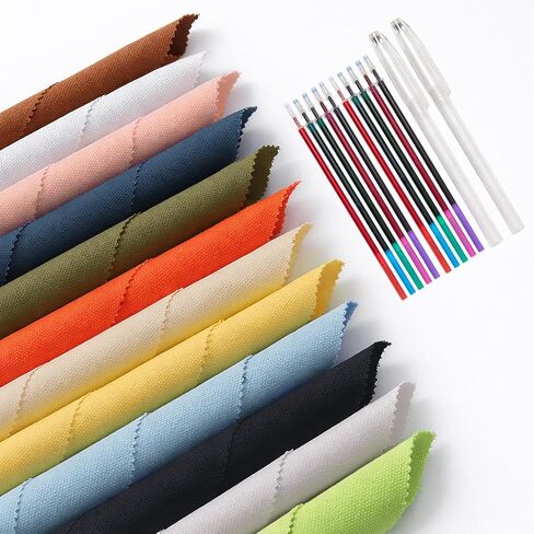 KEPYDRMTF Embroidery Fabric Kit with Water-Soluble Pens - 24pcs (6 Cotton Fabric Squares 11.8"x11.8" + 6 Colored Pens) | for Embroidery Projects, Upholstery Decoration & DIY Crafts (12 PCS) in Saudi Arabia