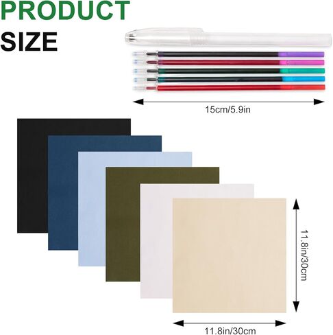 KEPYDRMTF Embroidery Fabric Kit with Water-Soluble Pens - 24pcs (6 Cotton Fabric Squares 11.8"x11.8" + 6 Colored Pens) | for Embroidery Projects, Upholstery Decoration & DIY Crafts (12 PCS) in Saudi Arabia