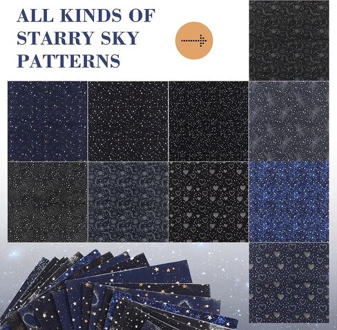 10pcs Quilting Print Fabric 9.8"X9.8" Cotton Fat Squares Sheets Printed Starry Sky Supplies for Sewing Patchwork Scrapbooking DIY Craft in Saudi Arabia