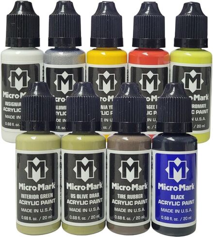 Micro-Mark USAAF Europe WW2 Essential Acrylic Paint Set, 9 Colors, Made in USA, Aircraft Model Paint Kit with Insignia Yellow, White, Tuskegee Red, Zinc Chromate in Saudi Arabia