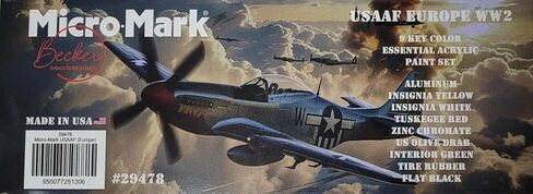 Micro-Mark USAAF Europe WW2 Essential Acrylic Paint Set, 9 Colors, Made in USA, Aircraft Model Paint Kit with Insignia Yellow, White, Tuskegee Red, Zinc Chromate in Saudi Arabia