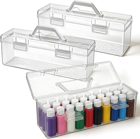 SHENLIU 3 Pcs Acrylic Paint Storage Box, 30 Bottles Capacity Acrylic Paint Organizer for 2 fl. oz Bottles, Plastic Portable Craft Art Organizer with Handle Art Supply Clear Boxes in Saudi Arabia